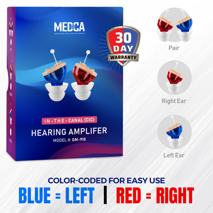 Premium Digital Hearing Aids for Seniors - Invisible in Canal (CIC) In-Ear Mini Sound Enhancer Set, Near-Invisible, Noise Cancelling, Personal Sound Hearing Aids - Pair - MZ-21