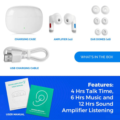 Hearing Aids Earbuds - Rechargeable, Wireless Bluetooth Audio and Personal Sound Enhancement Device Aids for Adults Seniors with Noise Canceling, Feedback Reduction and Portable Charging Case