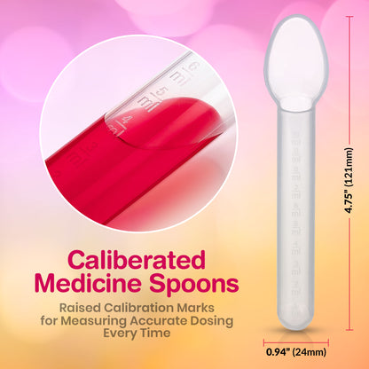 Calibrated Medicine Spoon for Kids, Baby & Toddler - (Pack of 4) - 2 Tsp/10 mL Capacity Plastic Oral Liquid Dose Medication Graduated Dispenser