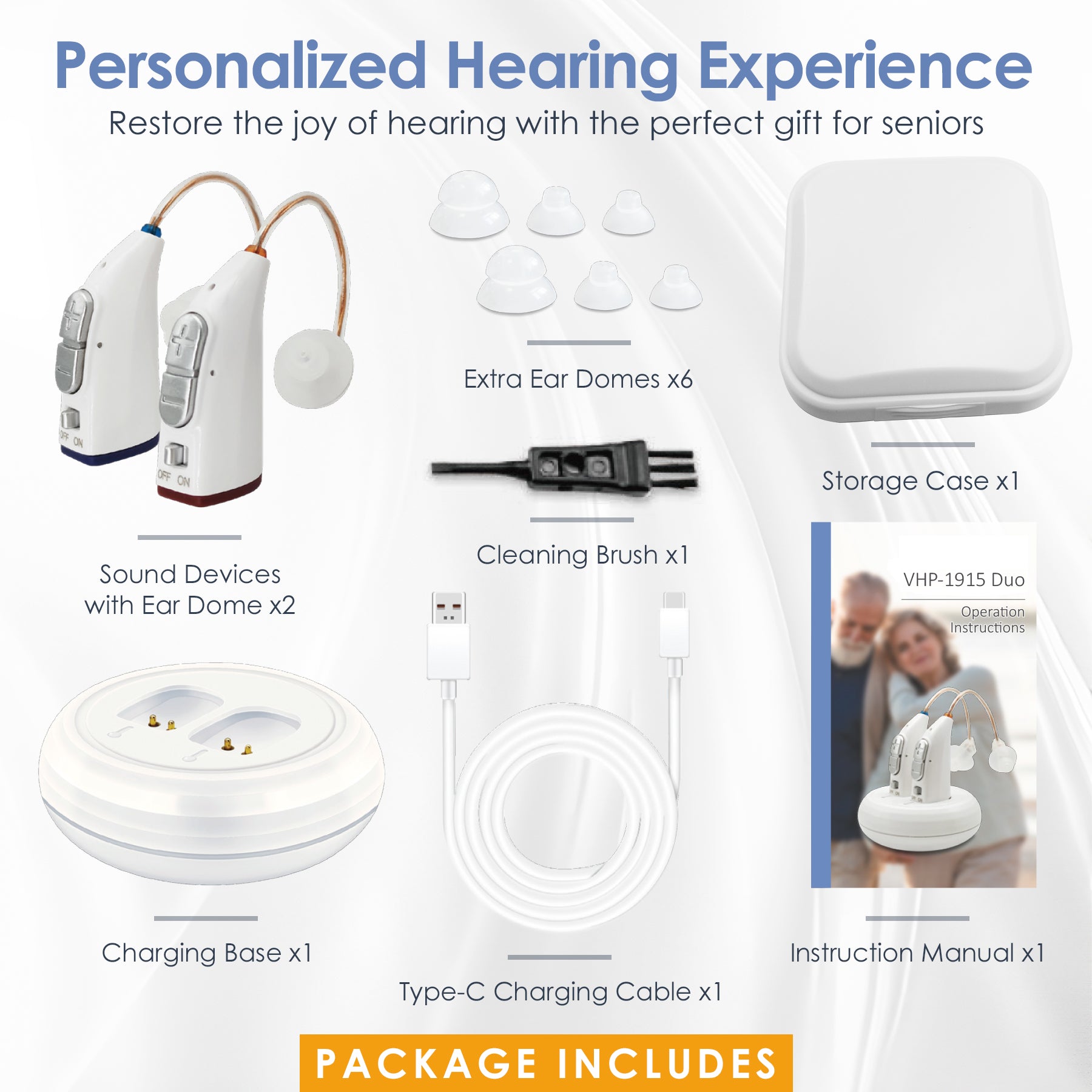 Rechargeable Hearing Aids for Seniors - (Pair) Digital Binaural Behind-the-Ear Personal Sound Amplification Aid Device, Long Lasting Battery, Comfortable All-Day BTE Design, Noise Cancellation, White