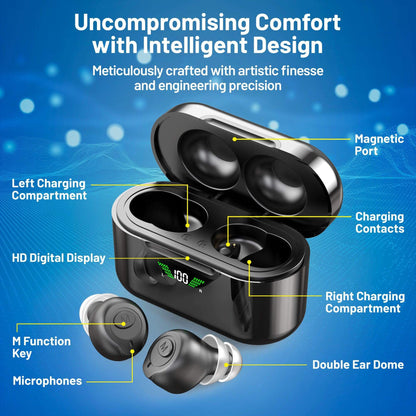 Rechargeable Hearing Aids with Bluetooth for Seniors and Adults - Digital Personal Sound Hearing Aids Pair w/ Charging HD LCD Carrying Case, Active Noise Cancelling, No-Programming, Easy to Use