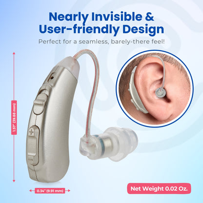 Premium Bluetooth Rechargeable Hearing Aids for Seniors - Behind-the-Ear Hearing Amplifier PSAP w/Noise Cancellation & Wireless Streaming, Personal Sound Amplification Device Pair, LCD Charging Dock