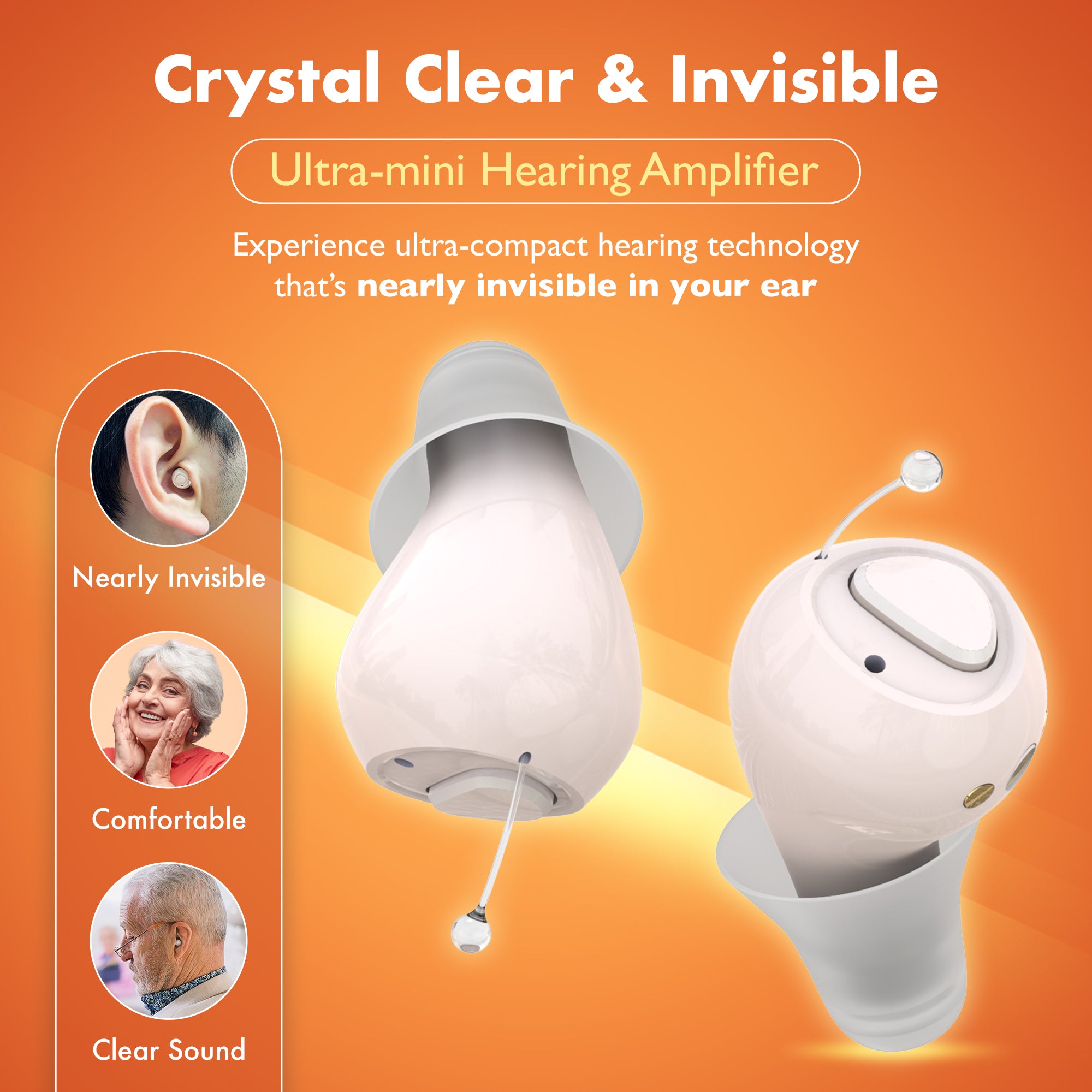 CIC Rechargeable Hearing Aids for Seniors & Adults w/ Intelligent Noise Reduction - Near-Invisible, 32-Channel, Easy Use Sound Device, Long-Lasting Battery Life, Charging Case With UV Sterilization