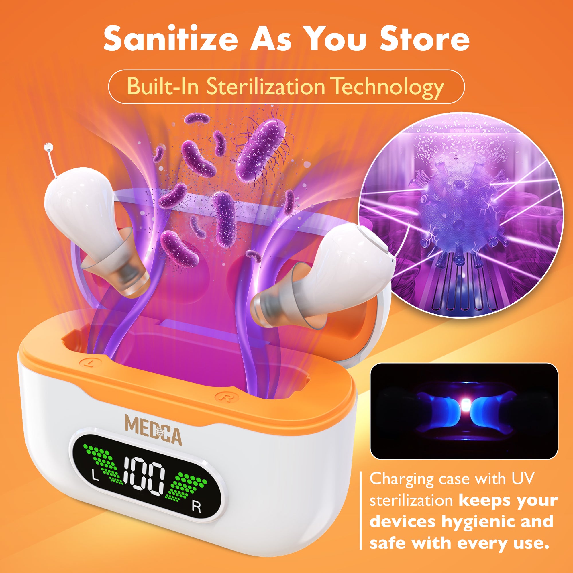 CIC Rechargeable Hearing Aids for Seniors & Adults w/ Intelligent Noise Reduction - Near-Invisible, 32-Channel, Easy Use Sound Device, Long-Lasting Battery Life, Charging Case With UV Sterilization