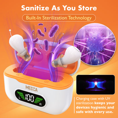 CIC Rechargeable Hearing Aids for Seniors & Adults w/ Intelligent Noise Reduction - Near-Invisible, 32-Channel, Easy Use Sound Device, Long-Lasting Battery Life, Charging Case With UV Sterilization