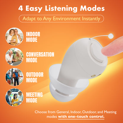 CIC Rechargeable Hearing Aids for Seniors & Adults w/ Intelligent Noise Reduction - Near-Invisible, 32-Channel, Easy Use Sound Device, Long-Lasting Battery Life, Charging Case With UV Sterilization