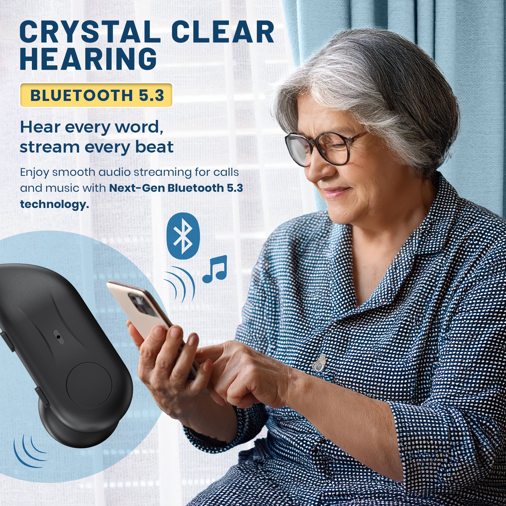 Rechargeable Bluetooth Hearing Aids for Seniors - Easy-to-Use Behind the Ear Sound Amplifier with Automatic Noise Cancelling - BTE Hearing Loss Aids for Adults Men & Women w/ LED Charging Case