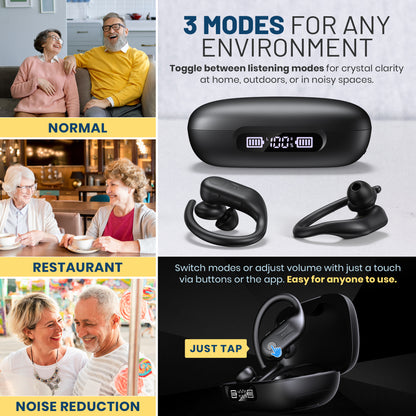 Rechargeable Bluetooth Hearing Aids for Seniors - Easy-to-Use Behind the Ear Sound Amplifier with Automatic Noise Cancelling - BTE Hearing Loss Aids for Adults Men & Women w/ LED Charging Case