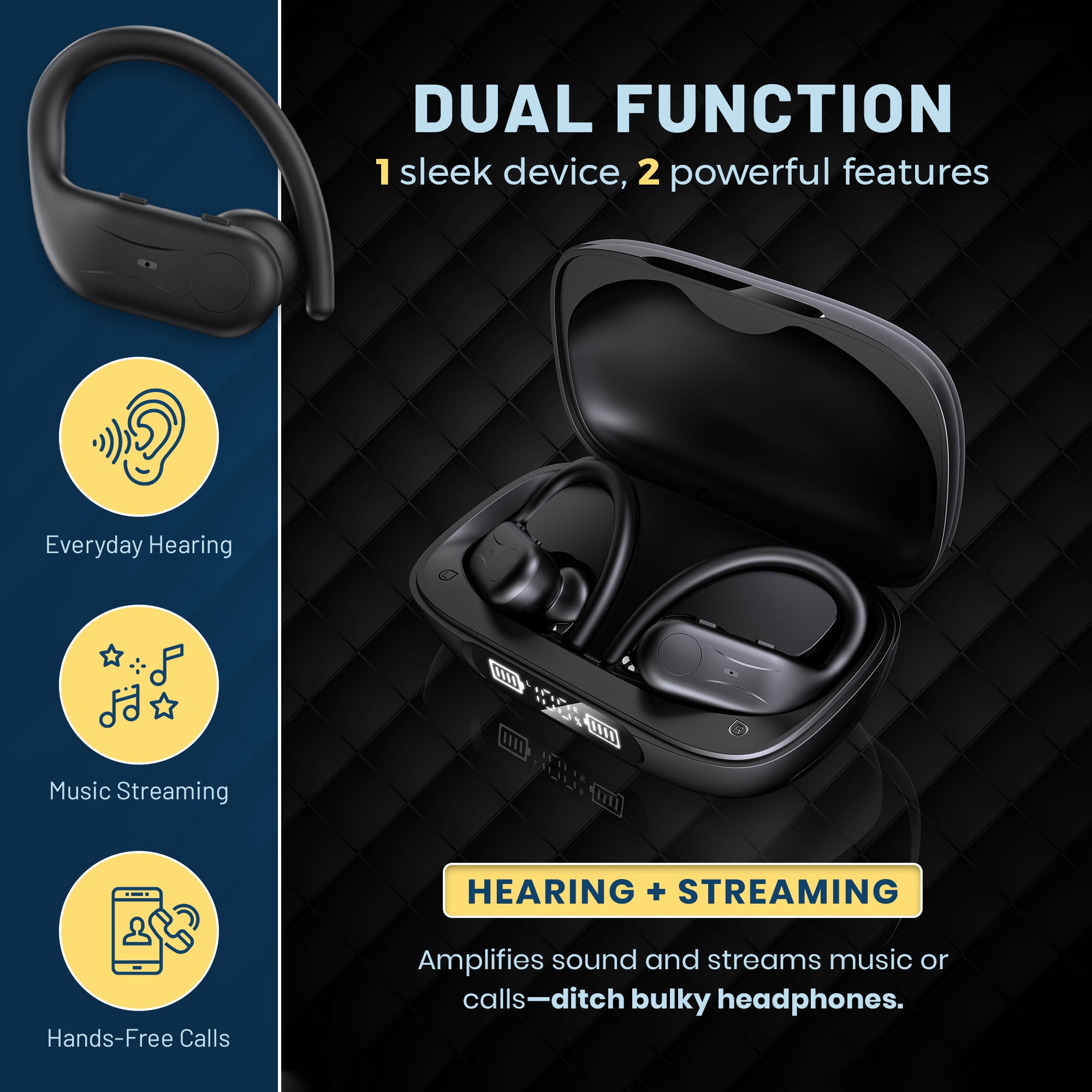 Rechargeable Bluetooth Hearing Aids for Seniors - Easy-to-Use Behind the Ear Sound Amplifier with Automatic Noise Cancelling - BTE Hearing Loss Aids for Adults Men & Women w/ LED Charging Case