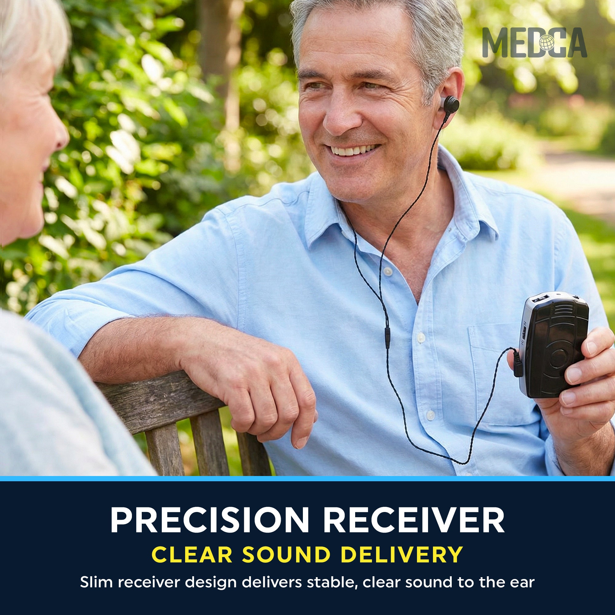 MEDca 2 Pin Hearing Aid Replacement Cord & Receiver Set - Compatible with Most Pocket Hearing Aids AVA-16 & AVA-68 Body Worn Hearing Amplifiers - 75cm Cable - Sound Amplifier Accessory & 6 Ear Domes