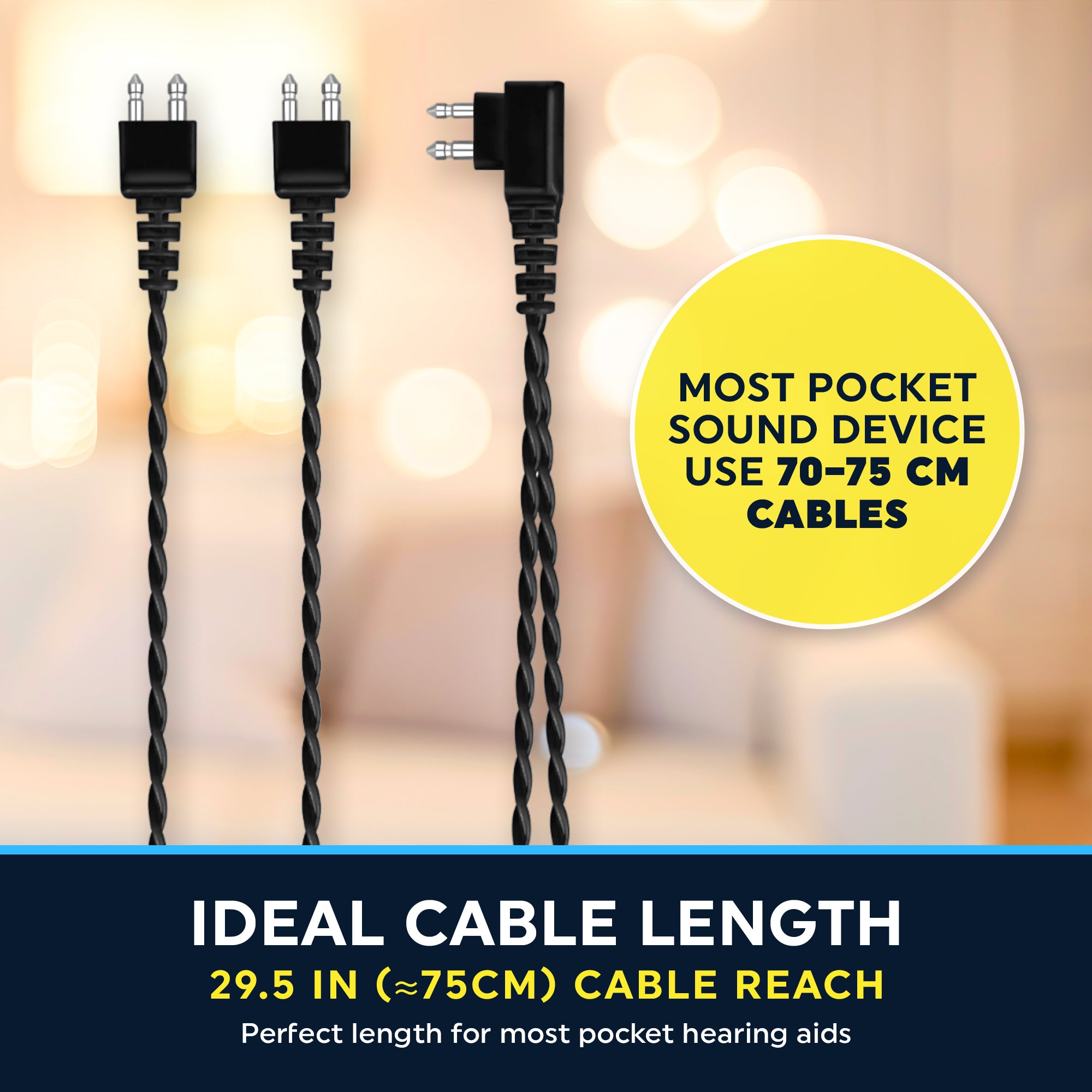 MEDca 2 Pin Hearing Aid Replacement Cord & Receiver Set - Compatible with Most Pocket Hearing Aids AVA-16 & AVA-68 Body Worn Hearing Amplifiers - 75cm Cable - Sound Amplifier Accessory & 6 Ear Domes