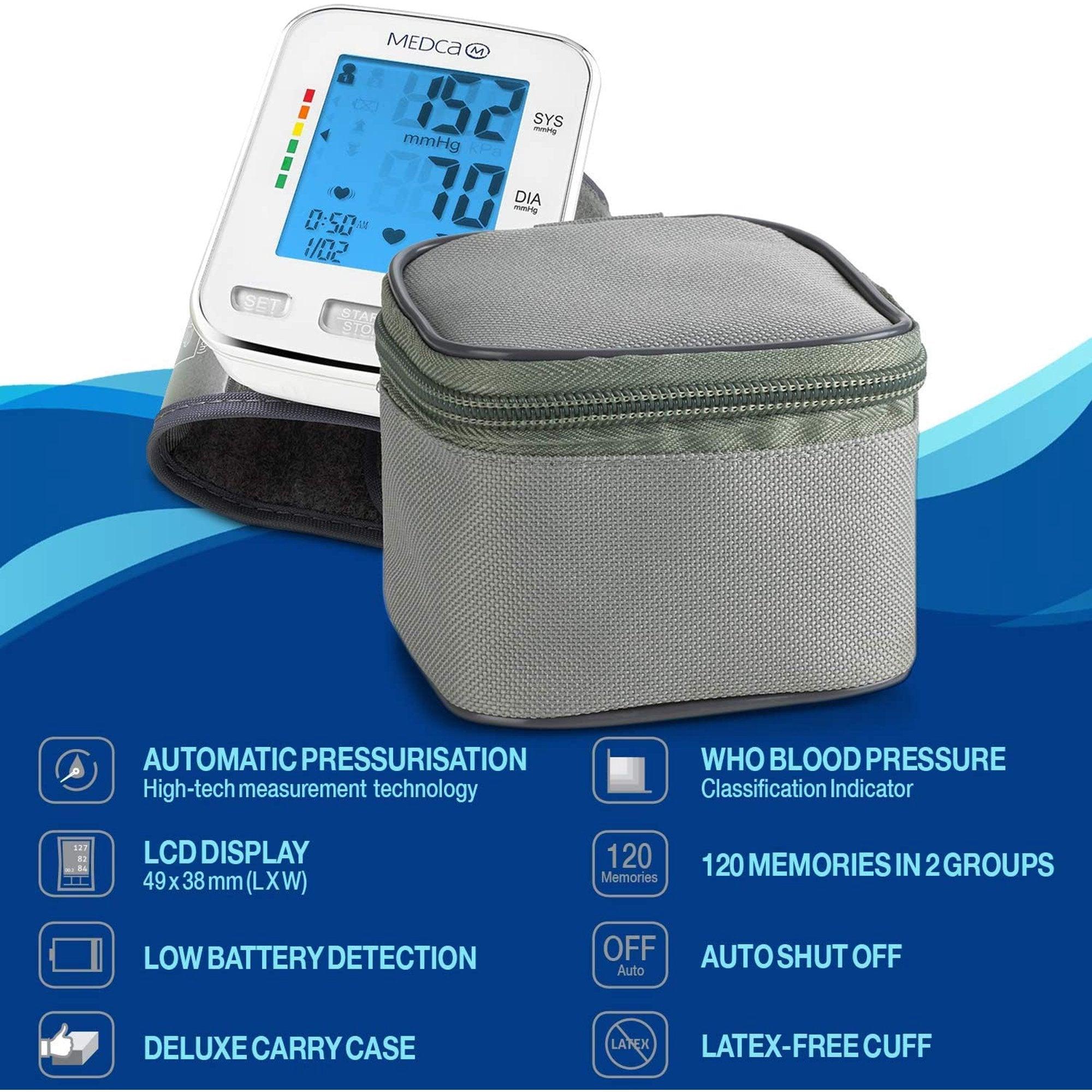 Upper Arm Blood Pressure Monitor - Large Adjustable Cuff - Automatic BP Machine with Large Backlit LCD Display and 120 Memory Readings for Fast Accurate Reading for Home Use by MEDca